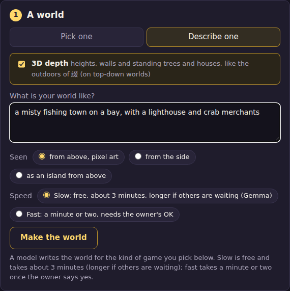 Step 1b: describing a world, with the Slow and Fast choices