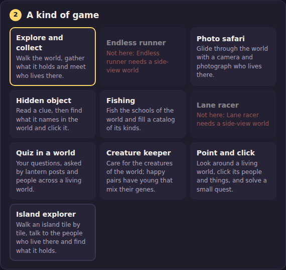 Step 2: the kinds of game